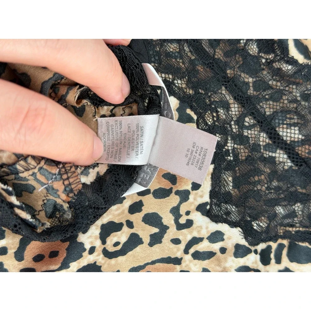 Victoria's Secret Leopard Print Satin Lace Trim Slip Dress Chemise Medium